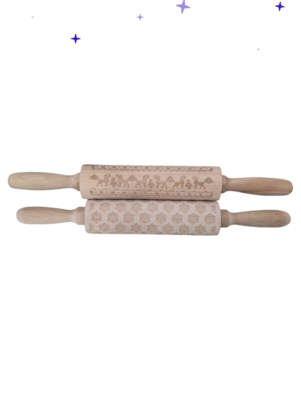 Engraved Wooden Rolling Pin  Snowflake Reindeer Pastry Embossing Tool Cookie 2